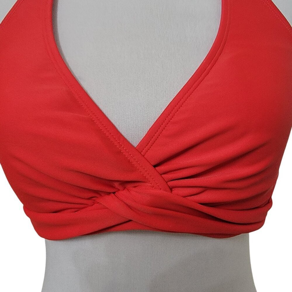 Athleta Size 36 B/C Red Bikini Top with Twist Front, Back Clasp and Underwire - Picture 2 of 10